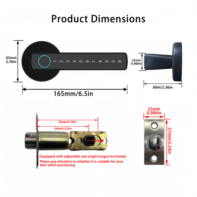 RAYKUBE M5 Tuya BLE Smart Fingerprint Door Lock Digital Electronic Lock with Password/Key/IC Card/ Smartlife/ Tuya APP Unlock