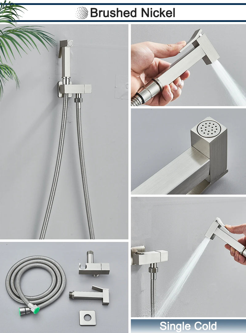 Black Bidet Faucet Bathroom Single Cold Water Toilet Bidet Sprayer Gun Lavatory Stainless Steel Wall Mount Shower Woman Cleaner