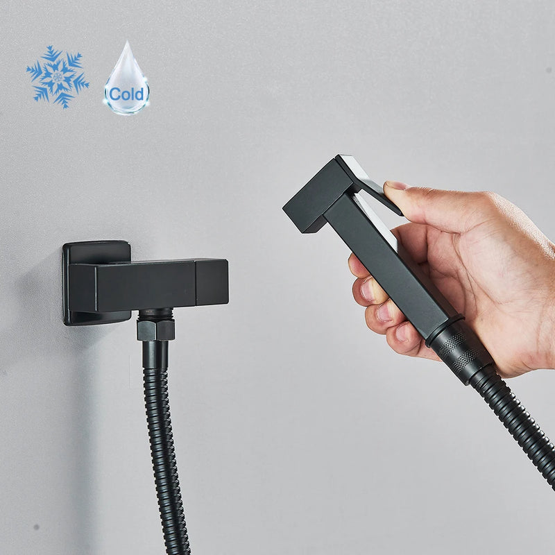 Black Bidet Faucet Bathroom Single Cold Water Toilet Bidet Sprayer Gun Lavatory Stainless Steel Wall Mount Shower Woman Cleaner