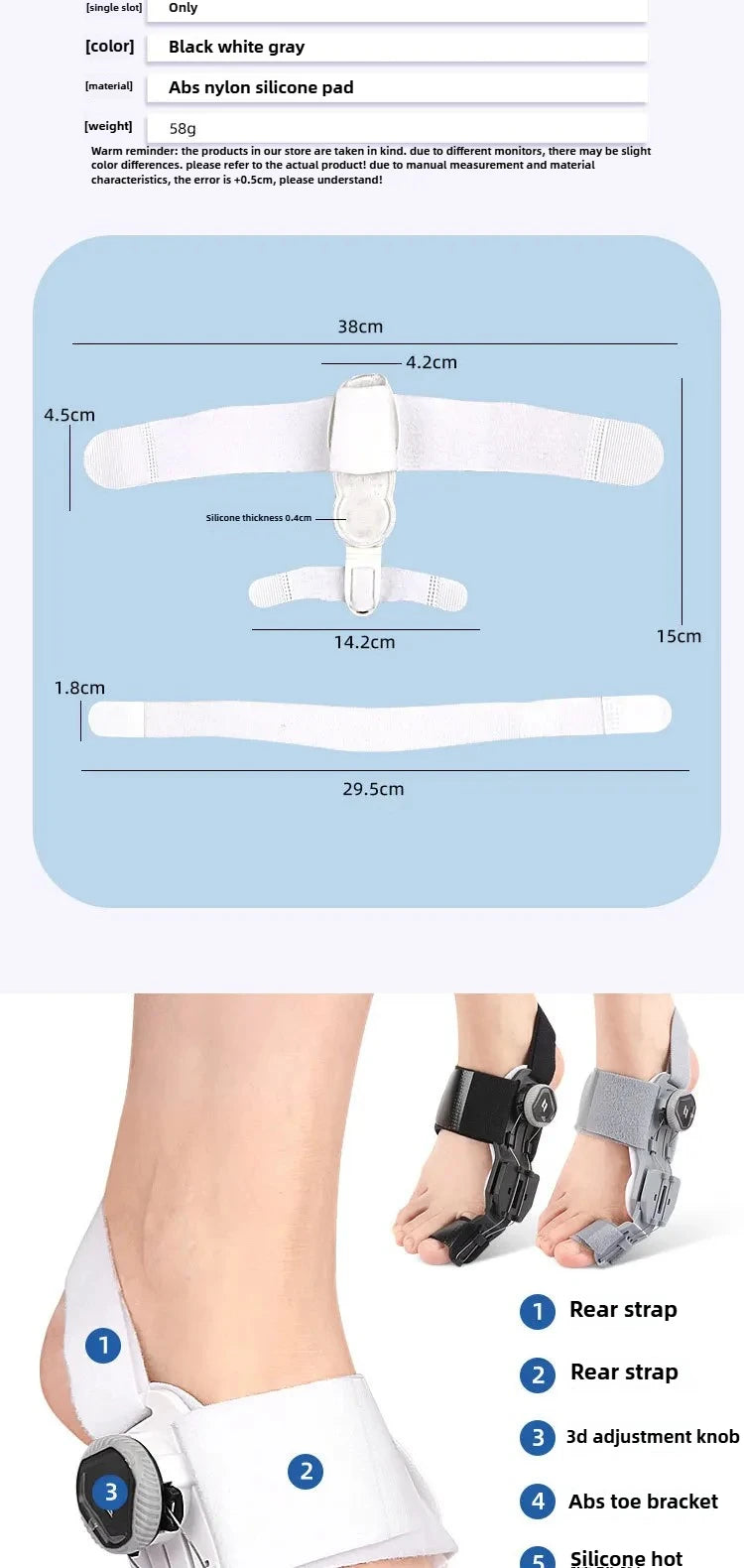 1PC Bunion Corrector Unisex Foot Hallux Valgus Braces Rotatable Toe Separator Straightener Adjustable Finger Toe Corrector