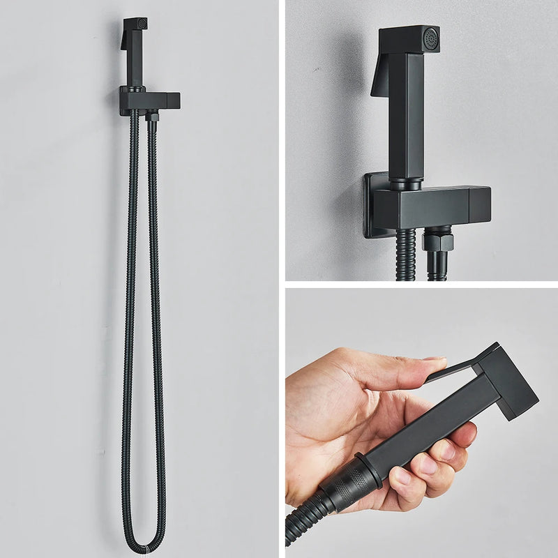 Black Bidet Faucet Bathroom Single Cold Water Toilet Bidet Sprayer Gun Lavatory Stainless Steel Wall Mount Shower Woman Cleaner