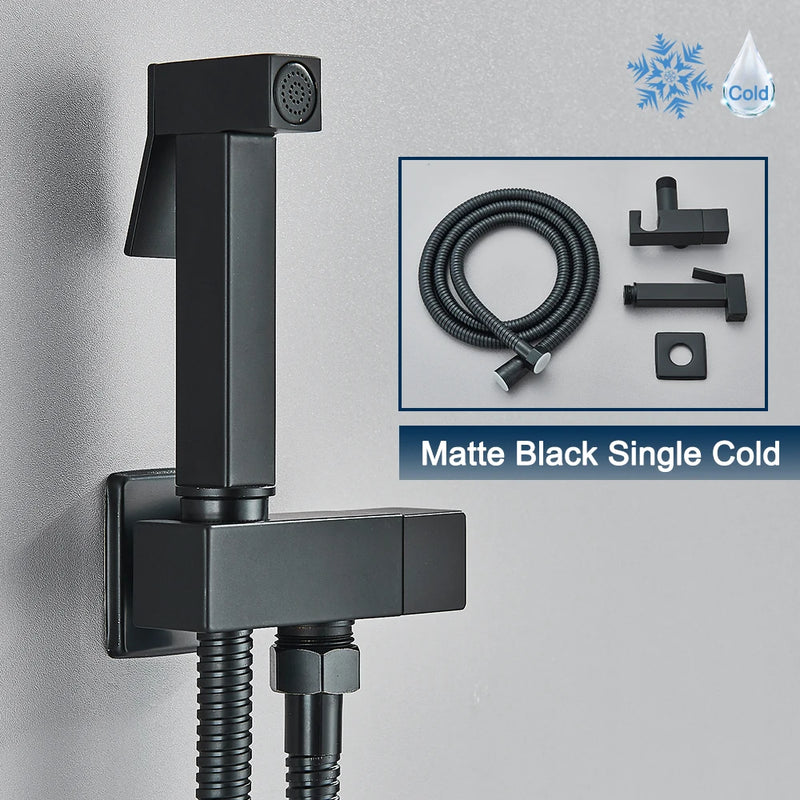 Black Bidet Faucet Bathroom Single Cold Water Toilet Bidet Sprayer Gun Lavatory Stainless Steel Wall Mount Shower Woman Cleaner