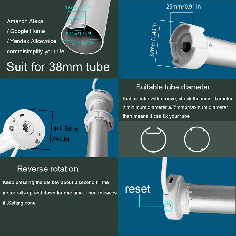 Tuya WiFi Mini Motorize Roller Blind Motor Smart life App Shutter Shade Engine For 38mm Tube Voice Smart Control Home Automation