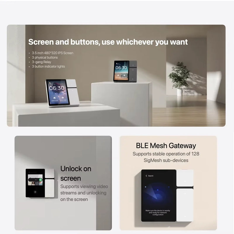 TUYA smart central control panel mini Scene mode Touch screen 3 Relays Built-in IR remote control Bluetooths Sigmesh Alexa Voice
