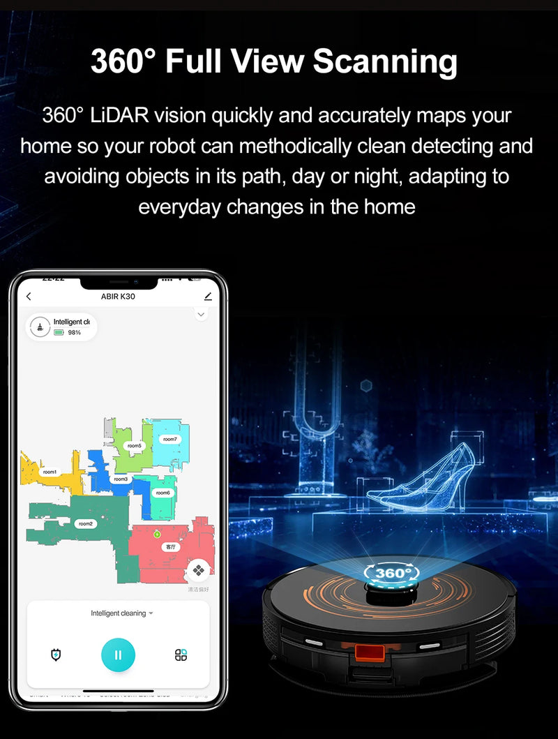 Robot Vacuum Cleaner K30 Self-cleaning dustbin, Dual Laser,UV Spot Cleaning,240mins Runtime, Auto Smart Carpet Floor Washing