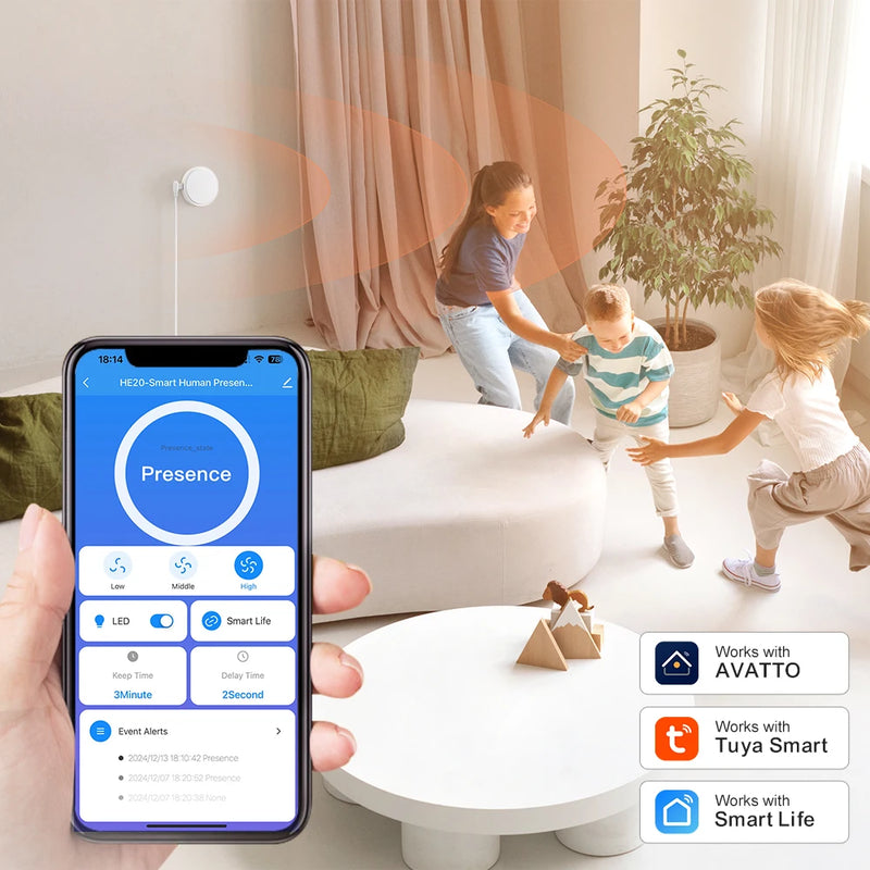 AVATTO Tuya WiFi Human Presence Sensor Millimeter Wave Radar PIR Motion Sensor Burglar Alarm Detection For Alexa Google Home